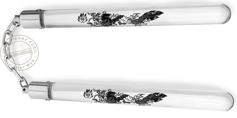 Transparent acrylic nunchaku with dragon decor - Chain