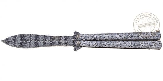 JOKER - Couteau papillon motif damas gris