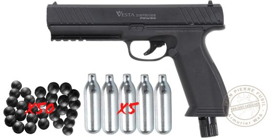 Pistolet CO2 à balles de caoutchouc VESTA DEFENSE PDW50 (14 Joules)