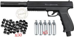 Pistolet CO2 à balles de caoutchouc VESTA DEFENSE SENTINEL + Extension TACHYON-S