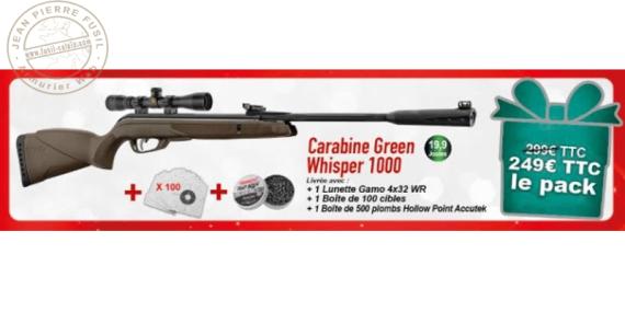 Pack carabine à plombs 4,5 mm GAMO Green Whisper 1000 (19,9 Joules)