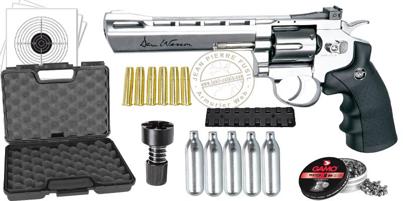 Pack Revolver à plombs 4,5 mm CO2 ASG Dan Wesson 6'' Chromé