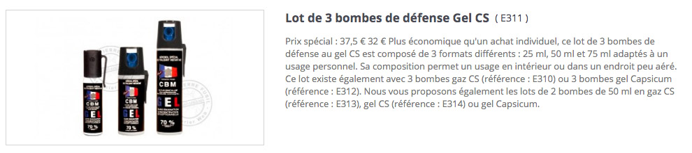 Bombes de défense Gel CS (Lot de 3) - Matériels de défense
